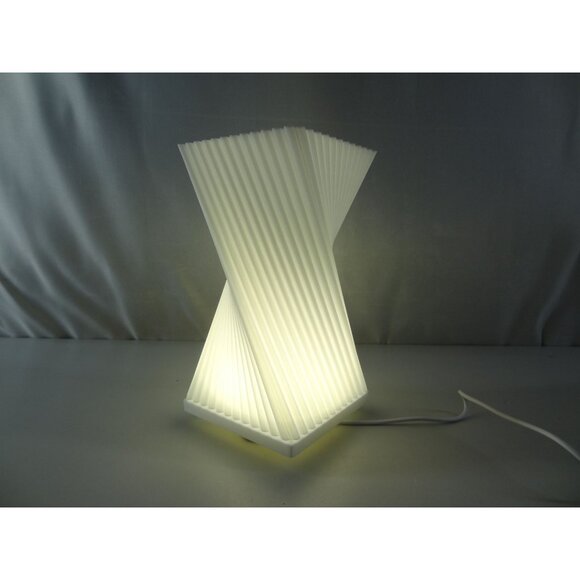 Modern Twisted White LED Table Lamp With Pleated Design 3D printed in USA - Picture 4 of 13